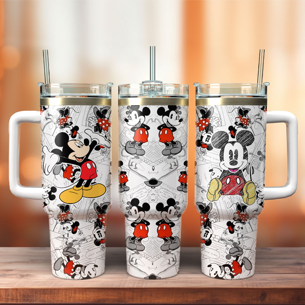 Mickey Mouse Cartoon Custom Stanley Quencher 40oz Stainless Steel Tumbler With Handle