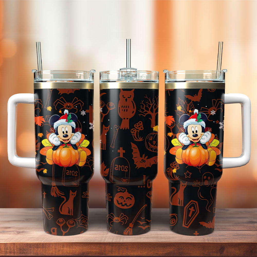 Mickey Mouse Cartoon Custom Stanley Quencher 40oz Stainless Steel Tumbler With Handle