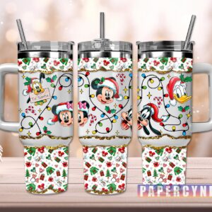 Mickey Mouse Christmas Custom Stanley Quencher 40oz Stainless Steel Tumbler With Handle