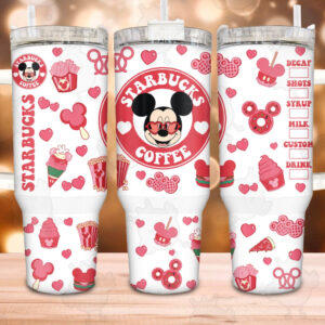 Mickey Mouse Coffee Cartoon Custom Stanley Quencher 40oz Stainless Steel Tumbler With Handle