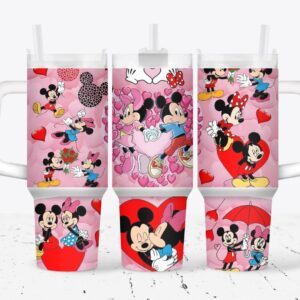 Mickey Mouse Valentines Gift Disney Cartoon Custom Stanley Quencher 40oz Stainless Steel Tumbler With Handle