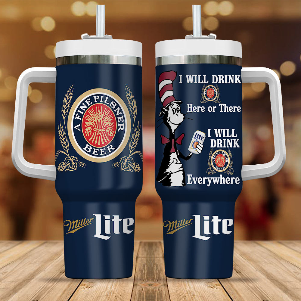 Miller Lite Drinks Custom Stanley Quencher 40oz Stainless Steel Tumbler With Handle
