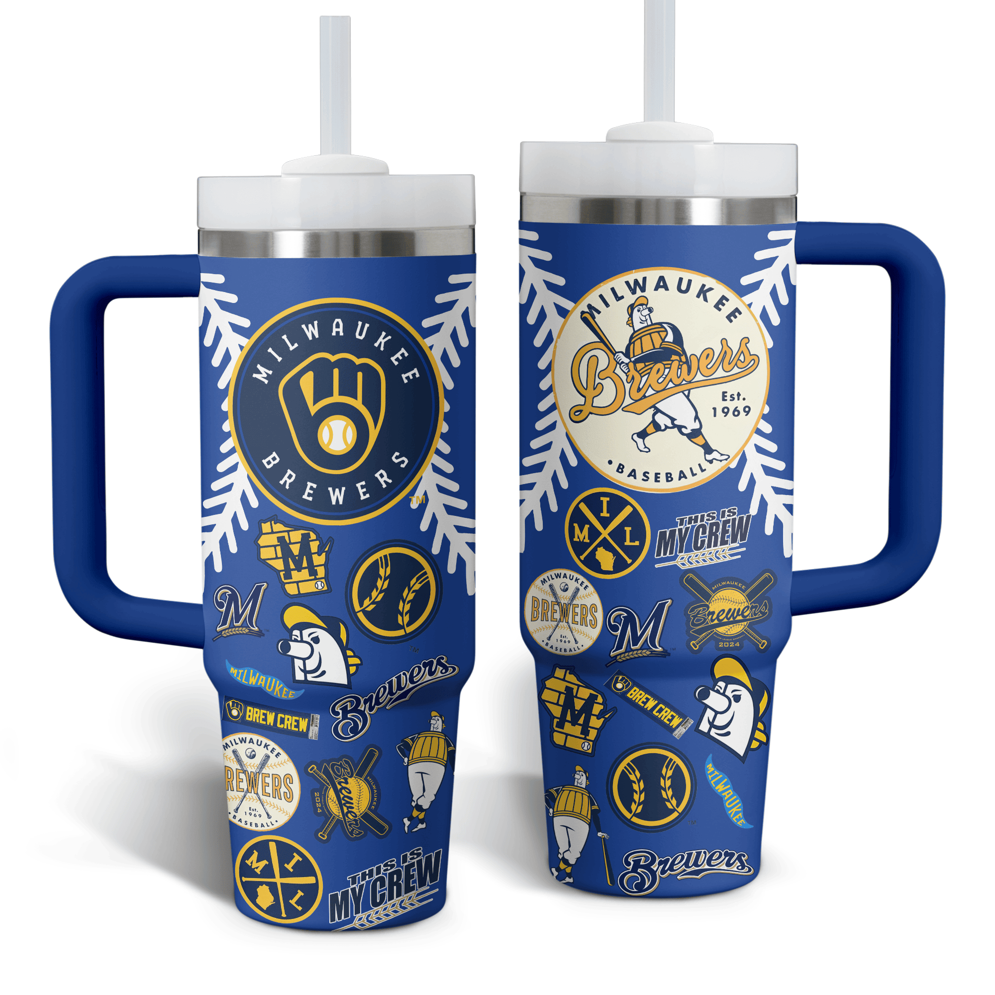 Milwaukee Brewers MLB Custom Stanley Quencher 40oz Stainless Steel Tumbler With Handle