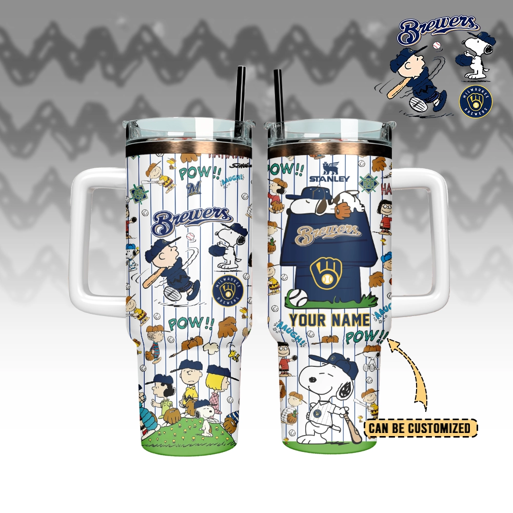 Milwaukee Brewers x Peanuts Custom Stanley Quencher 40oz Stainless Steel Tumbler With Handle