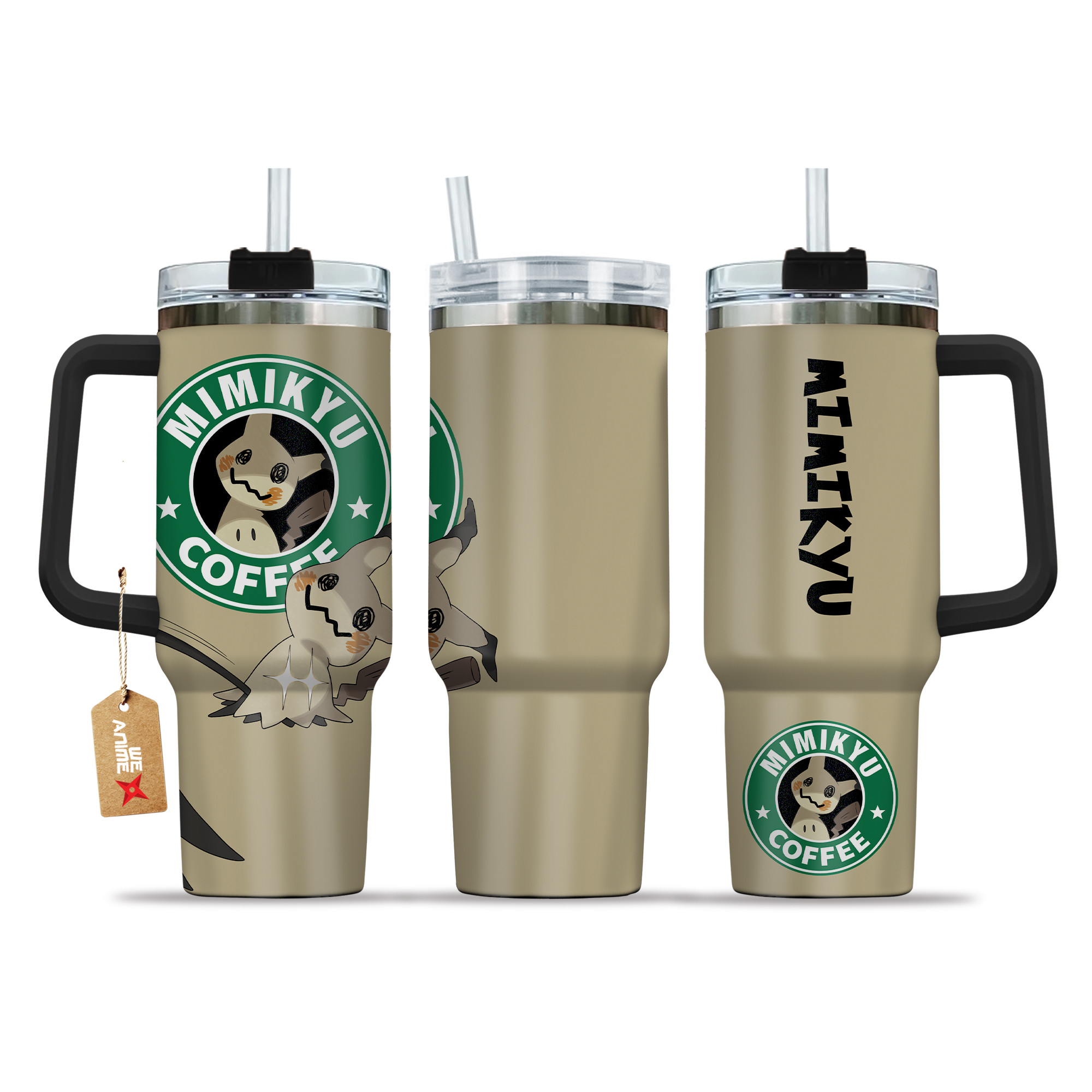 Mimikyu Coffee Pokemon Anime Custom Stanley Quencher 40oz Stainless Steel Tumbler With Handle