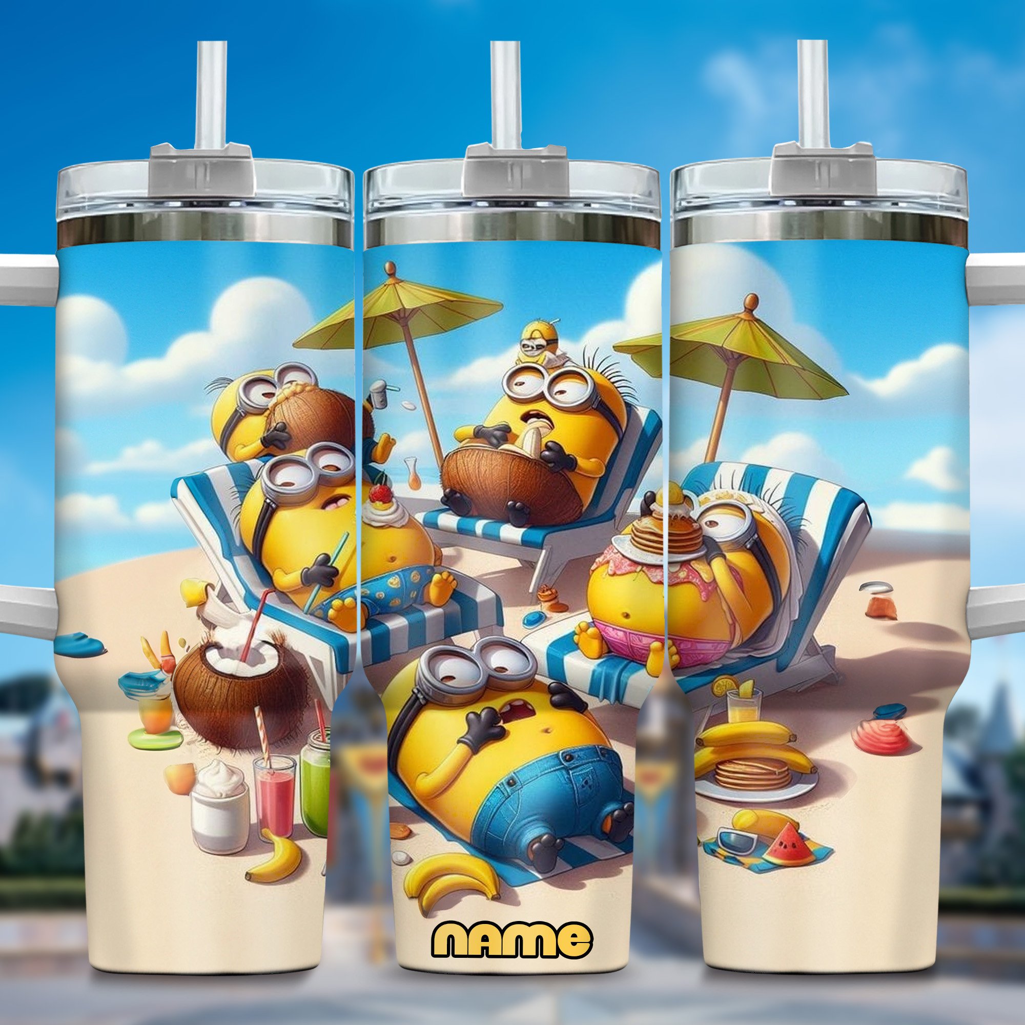Minion Cartoon Custom Stanley Quencher 40oz Stainless Steel Tumbler With Handle