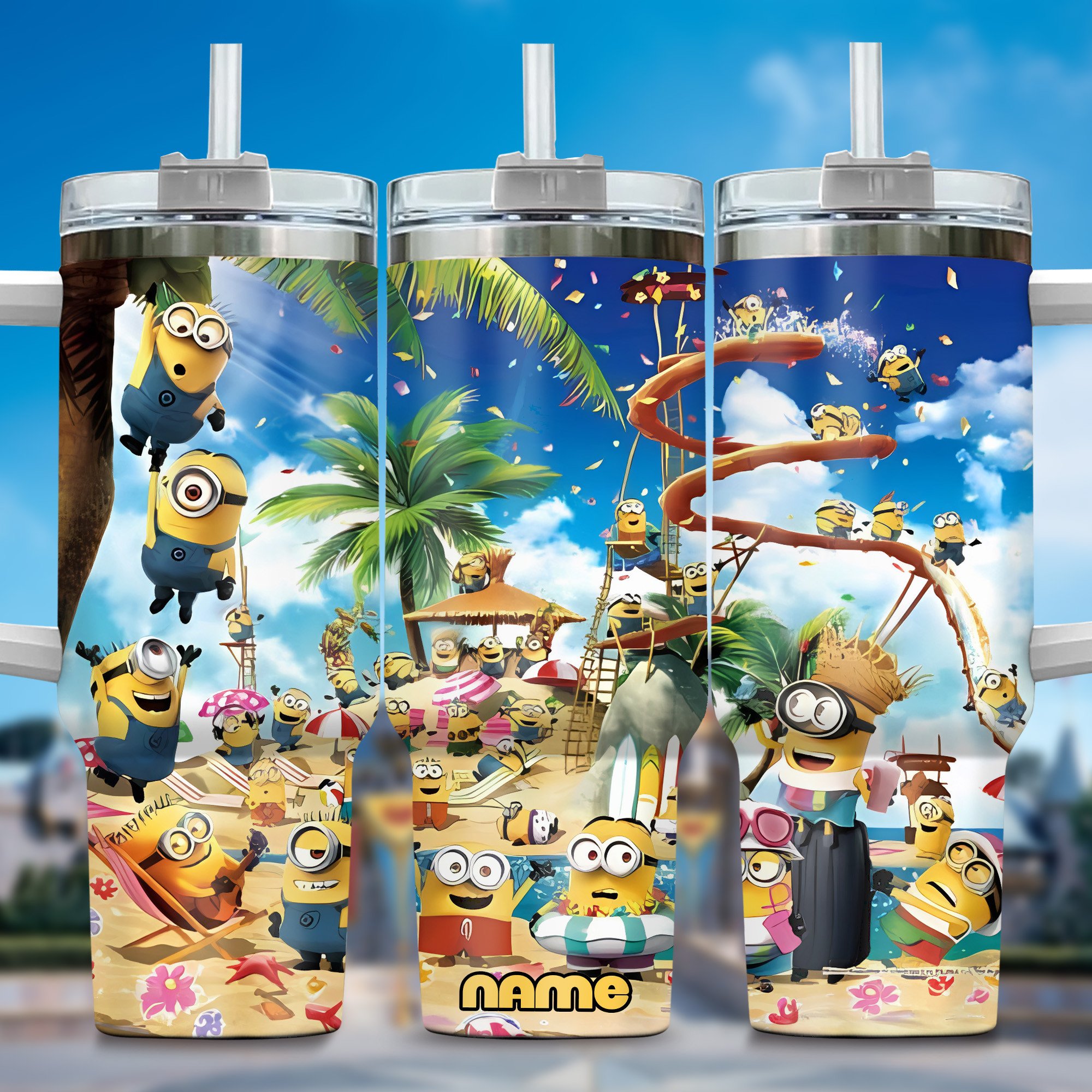 Minion Cartoon Custom Stanley Quencher 40oz Stainless Steel Tumbler With Handle