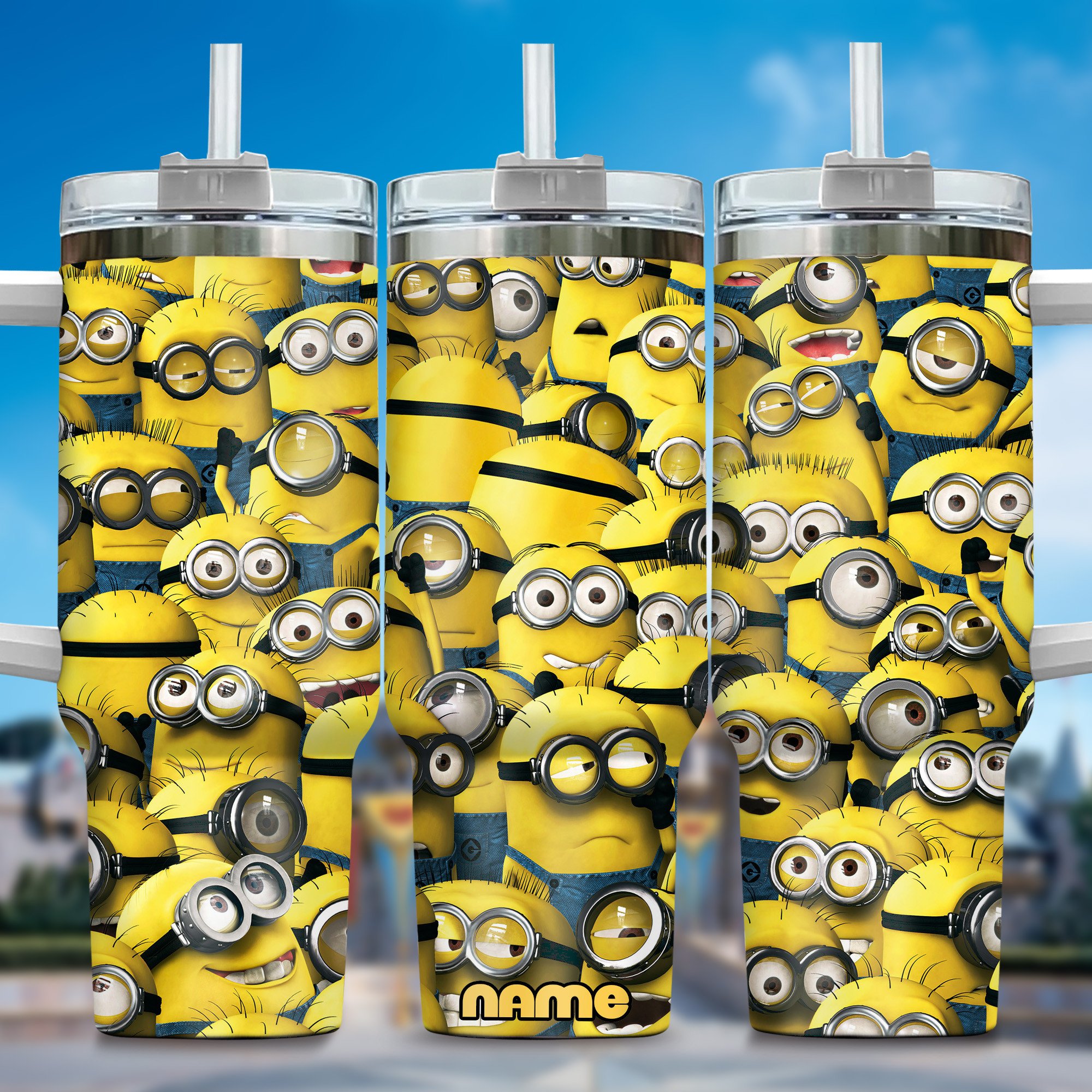 Minion Cartoon Custom Stanley Quencher 40oz Stainless Steel Tumbler With Handle