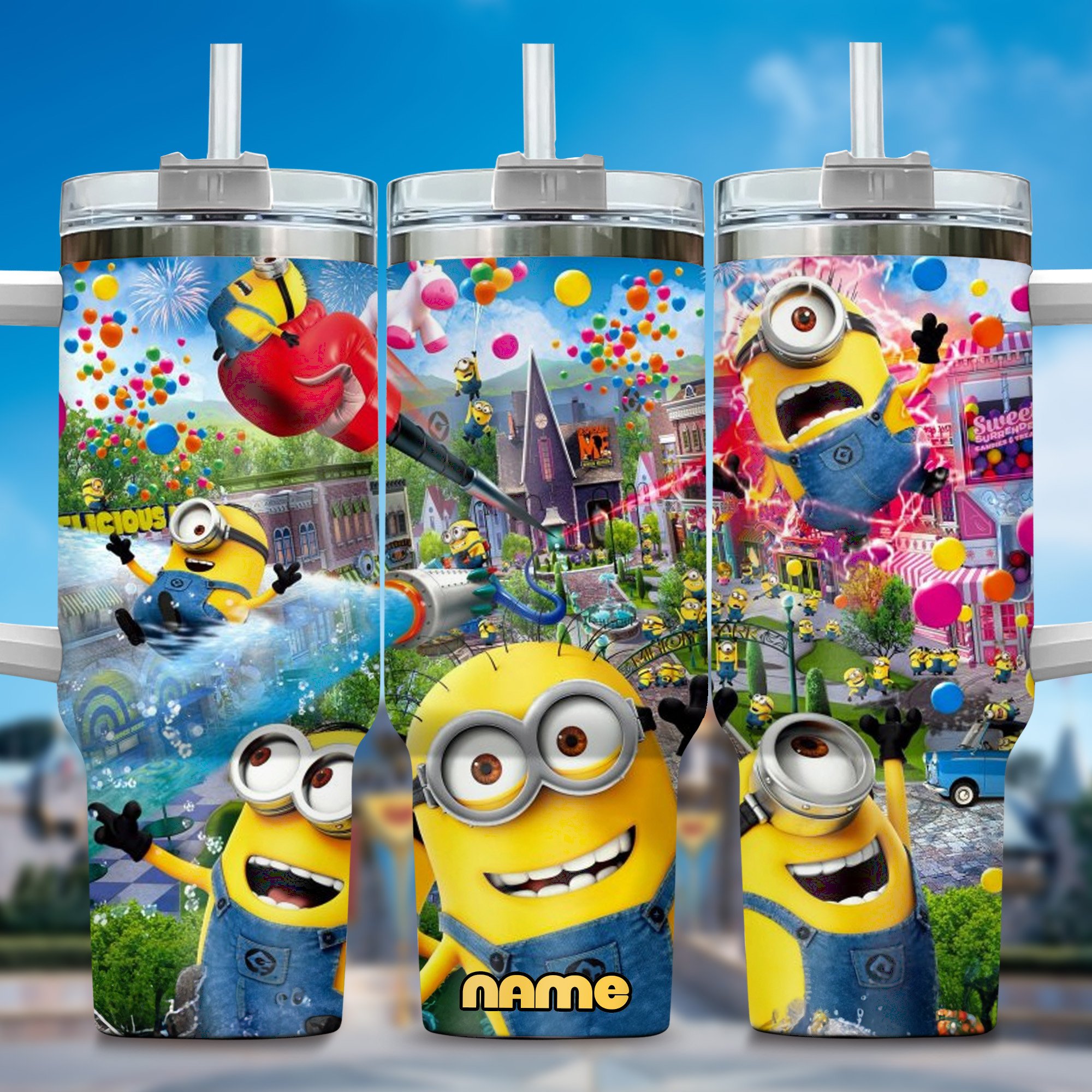 Minion Cartoon Custom Stanley Quencher 40oz Stainless Steel Tumbler With Handle