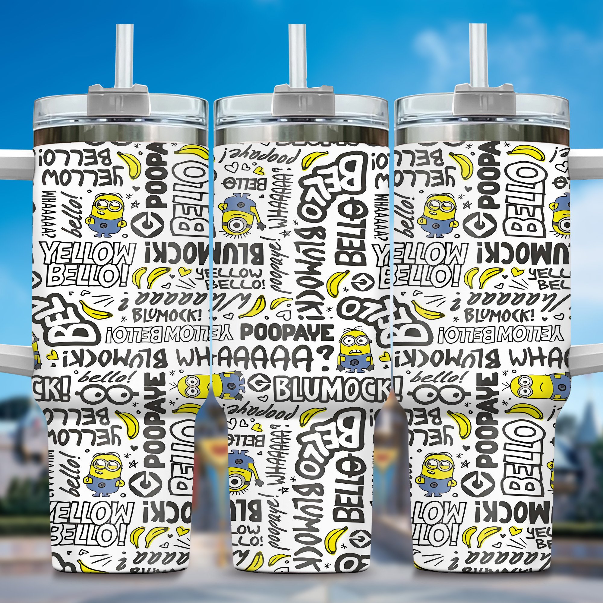 Minion Cartoon Custom Stanley Quencher 40oz Stainless Steel Tumbler With Handle