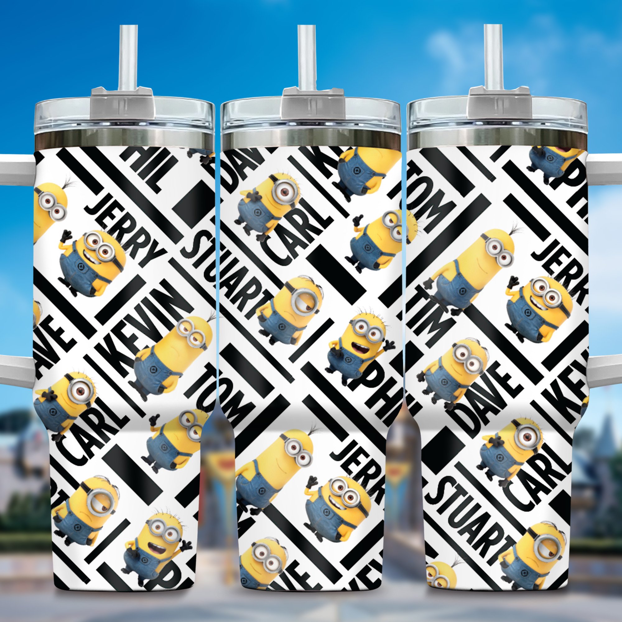Minion Cartoon Custom Stanley Quencher 40oz Stainless Steel Tumbler With Handle
