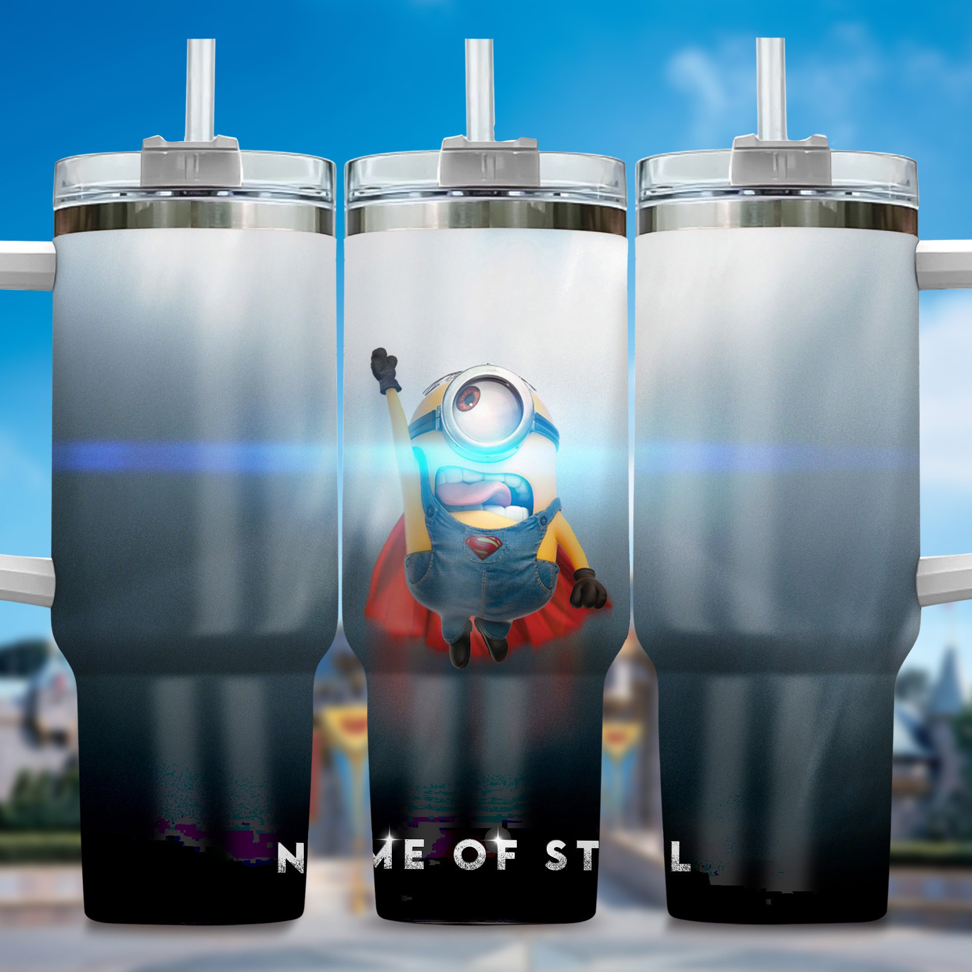 Minion Cartoon Custom Stanley Quencher 40oz Stainless Steel Tumbler With Handle