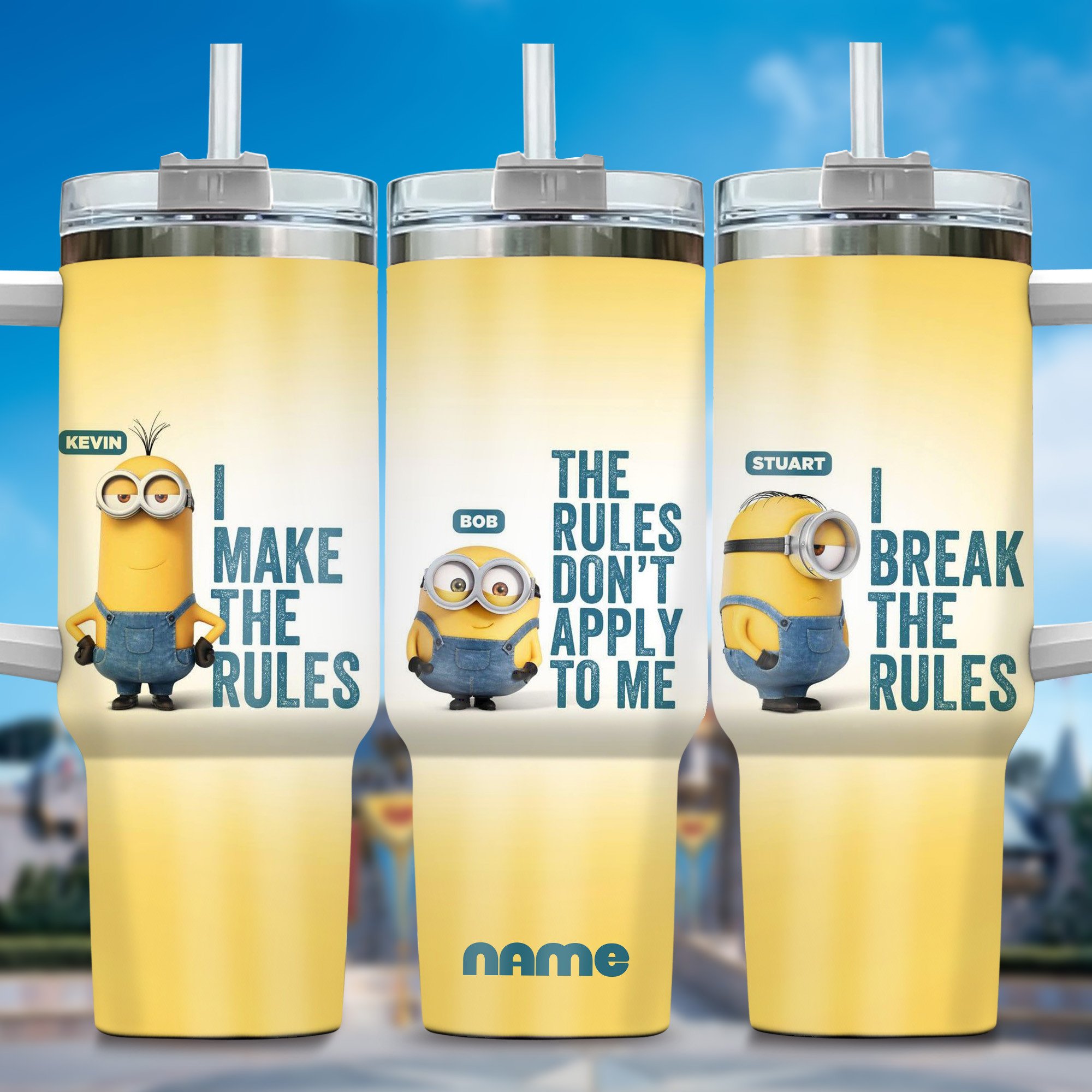 Minion Cartoon Custom Stanley Quencher 40oz Stainless Steel Tumbler With Handle