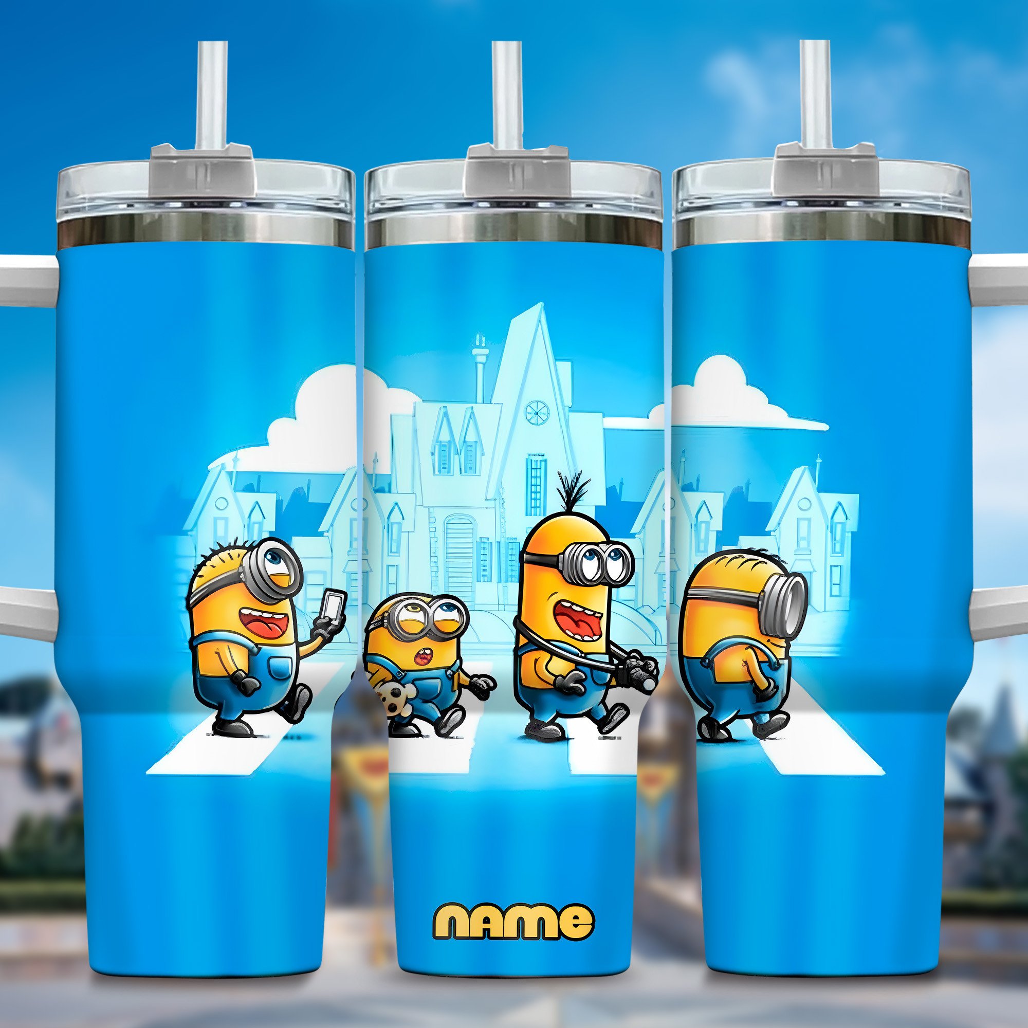 Minion Cartoon Custom Stanley Quencher 40oz Stainless Steel Tumbler With Handle