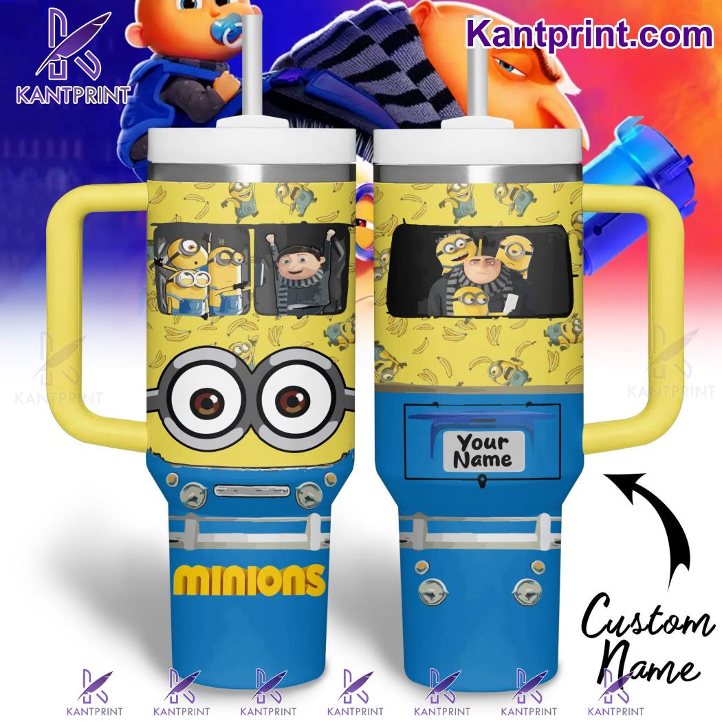 Minions Cartoon Custom Stanley Quencher 40oz Stainless Steel Tumbler With Handle