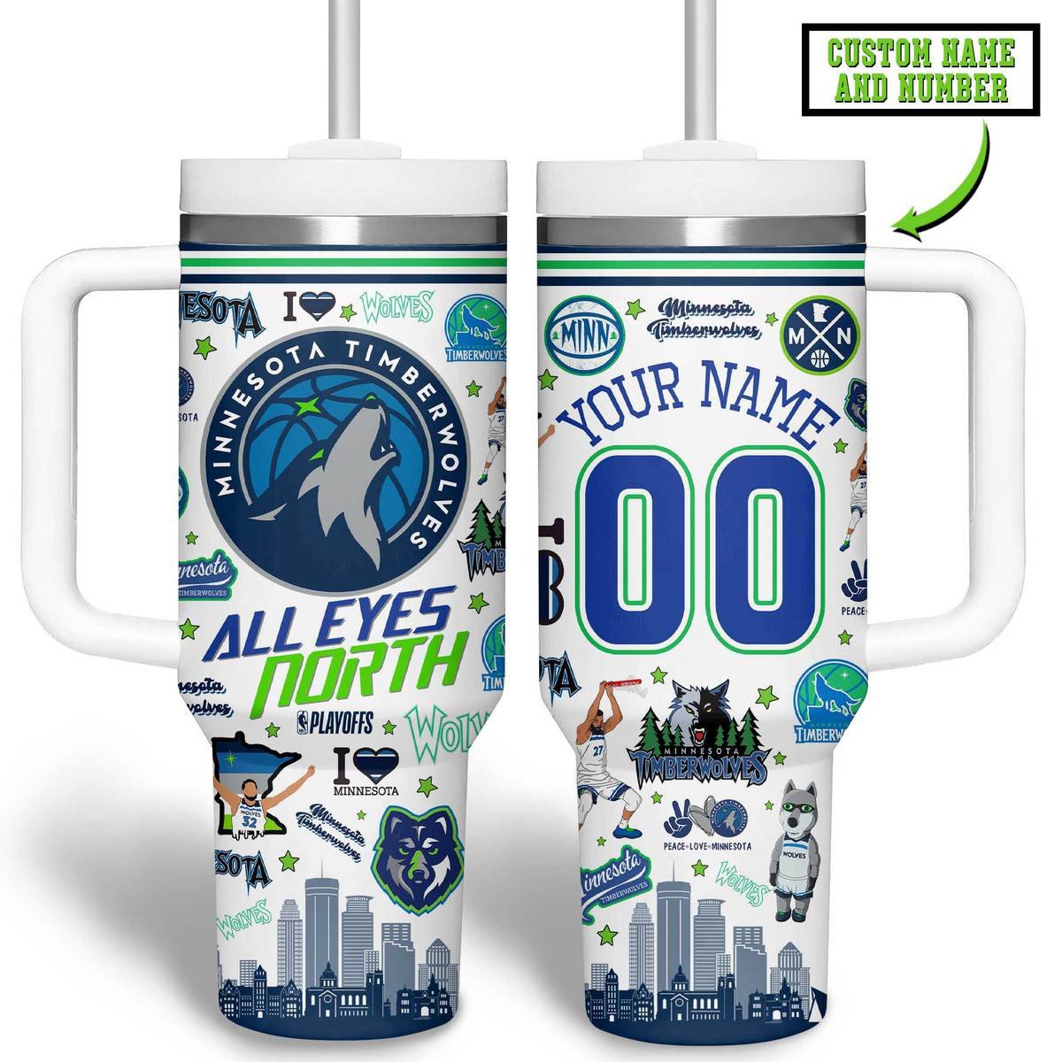 Minnesota Timberwolves NBA Custom Stanley Quencher 40oz Stainless Steel Tumbler With Handle