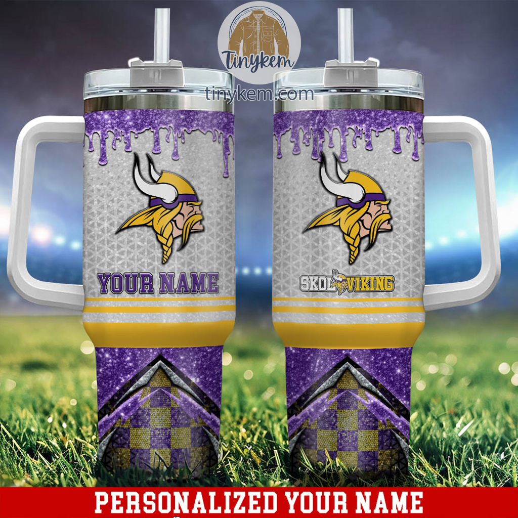 Minnesota Vikings Glitter NFL Custom Stanley Quencher 40oz Stainless Steel Tumbler With Handle