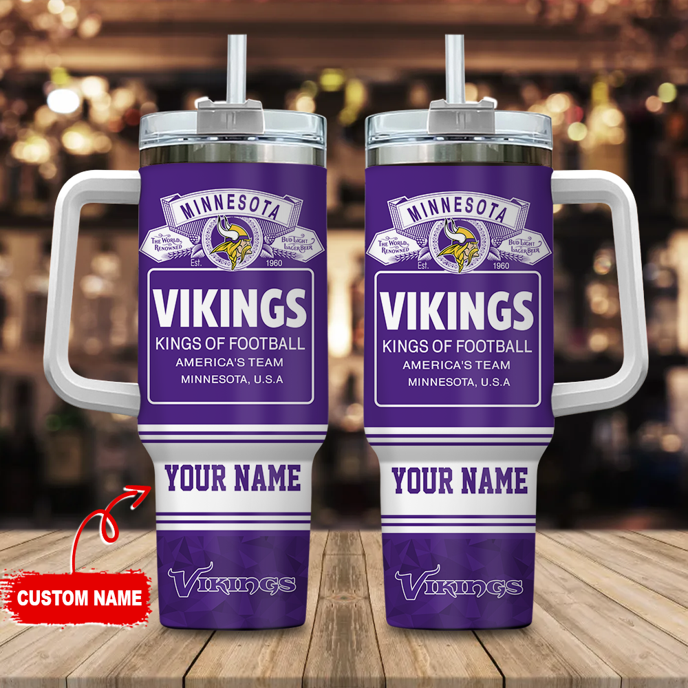 Minnesota Vikings NFL Bud Light Custom Stanley Quencher 40oz Stainless Steel Tumbler With Handle