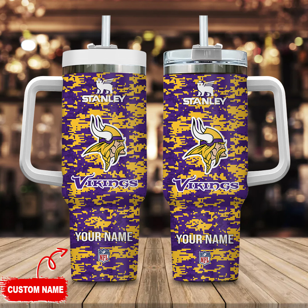 Minnesota Vikings NFL Camouflage Custom Stanley Quencher 40oz Stainless Steel Tumbler With Handle
