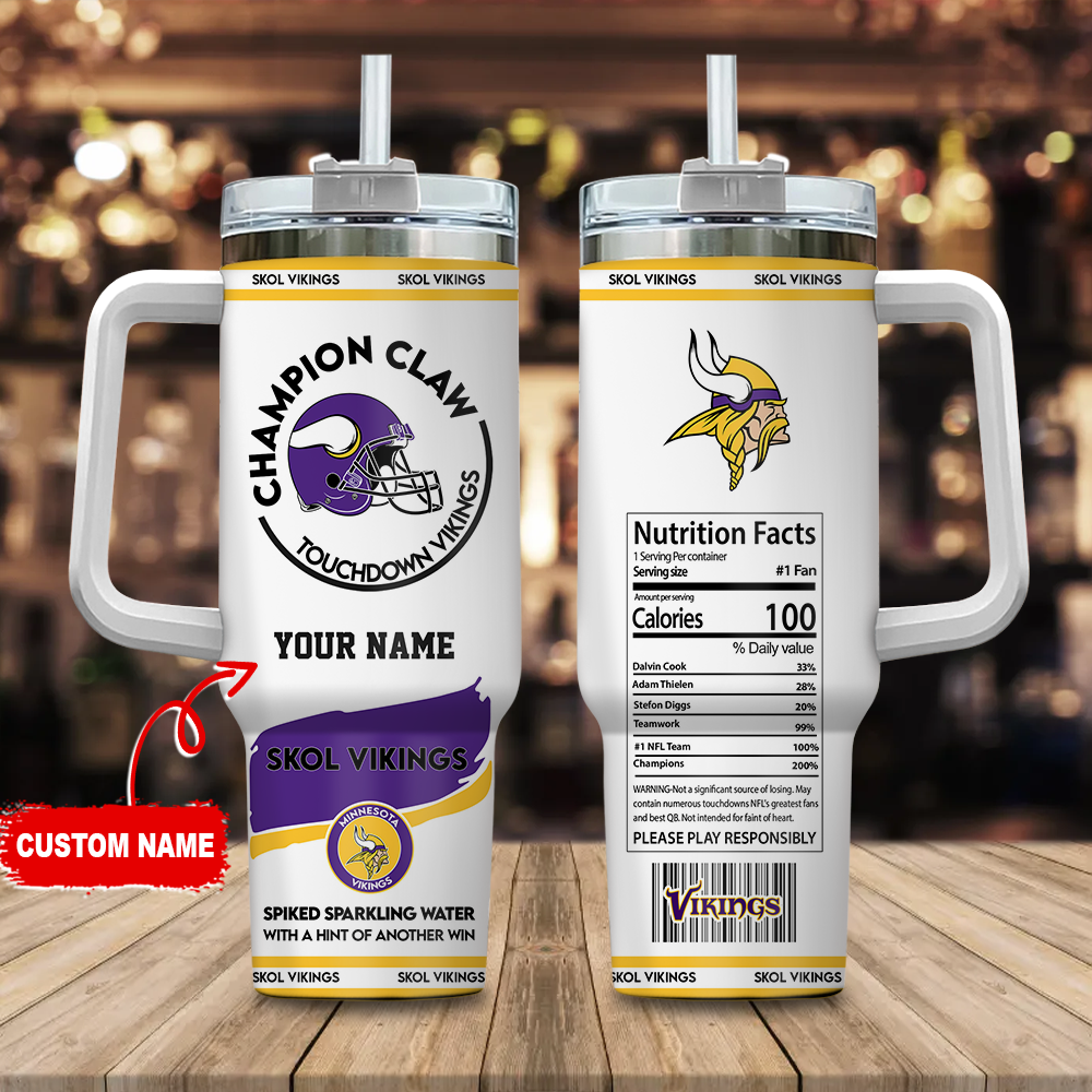 Minnesota Vikings NFL Champion Claw Custom Stanley Quencher 40oz Stainless Steel Tumbler With Handle