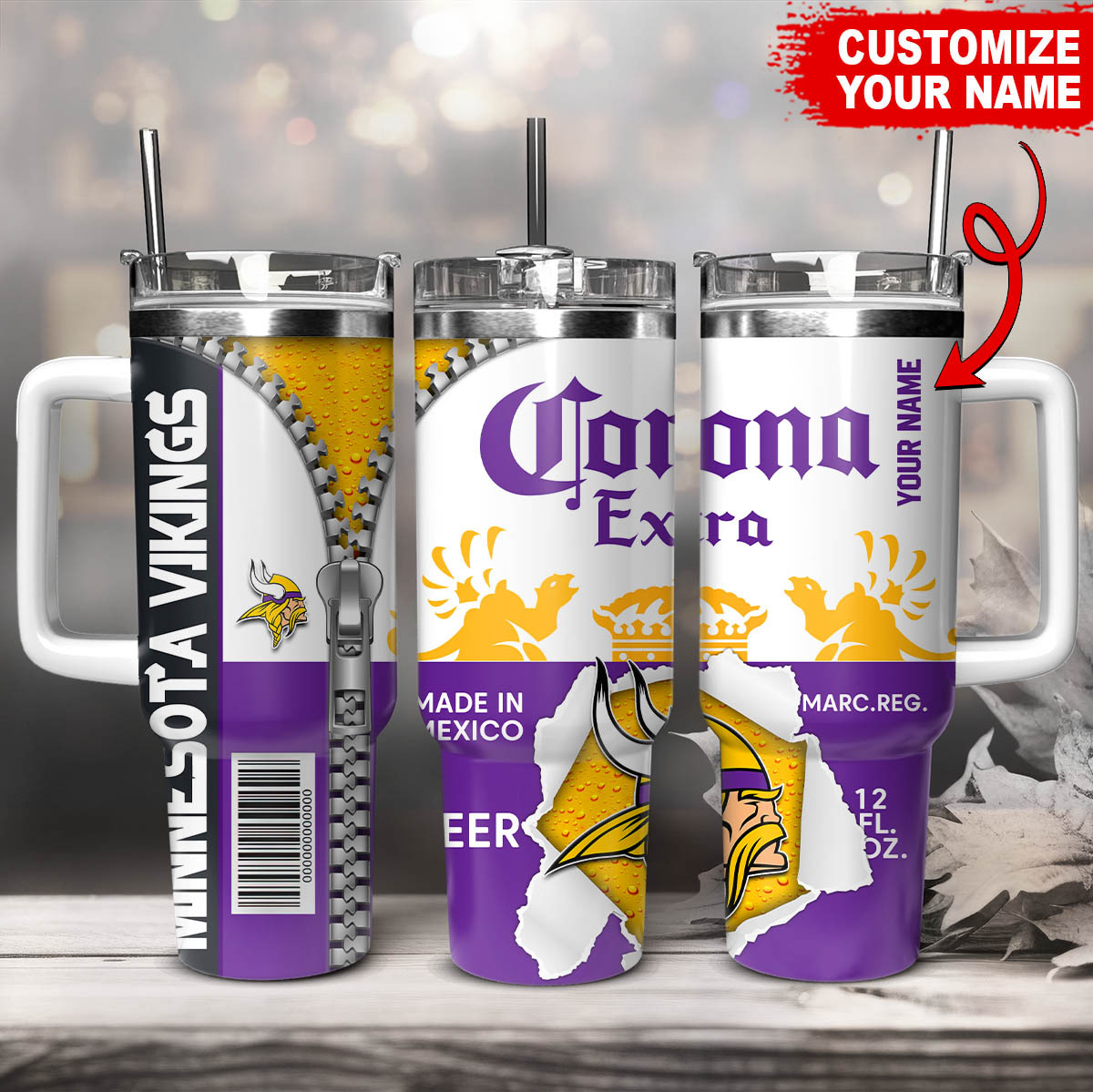 Minnesota Vikings NFL Corona Extra Custom Stanley Quencher 40oz Stainless Steel Tumbler With Handle