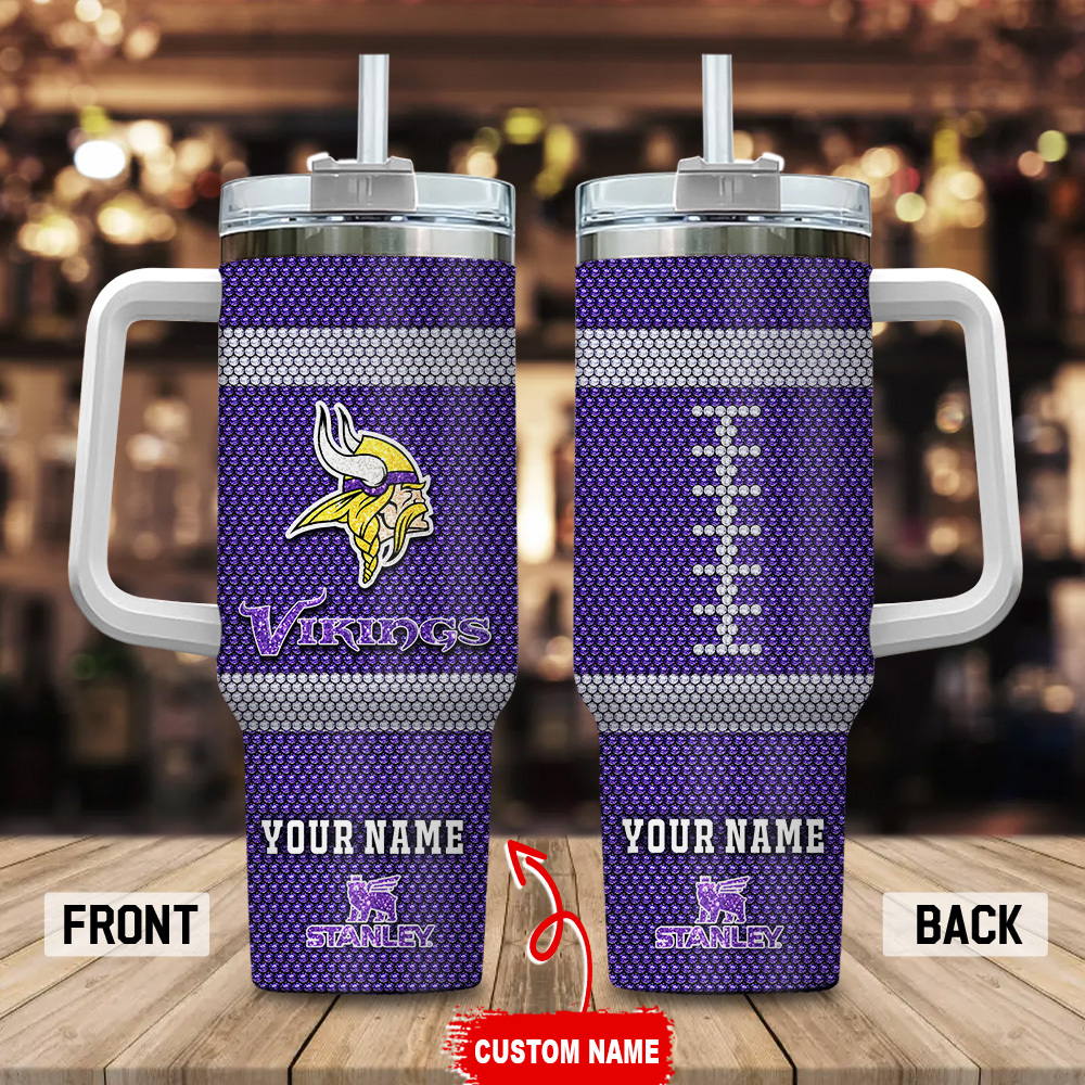 Minnesota Vikings NFL Crystal Custom Stanley Quencher 40oz Stainless Steel Tumbler With Handle