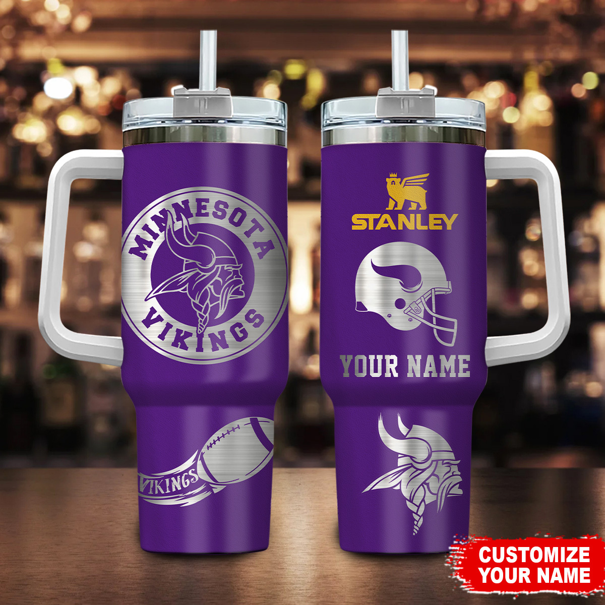 Minnesota Vikings NFL Custom Stanley Quencher 40oz Stainless Steel Tumbler With Handle