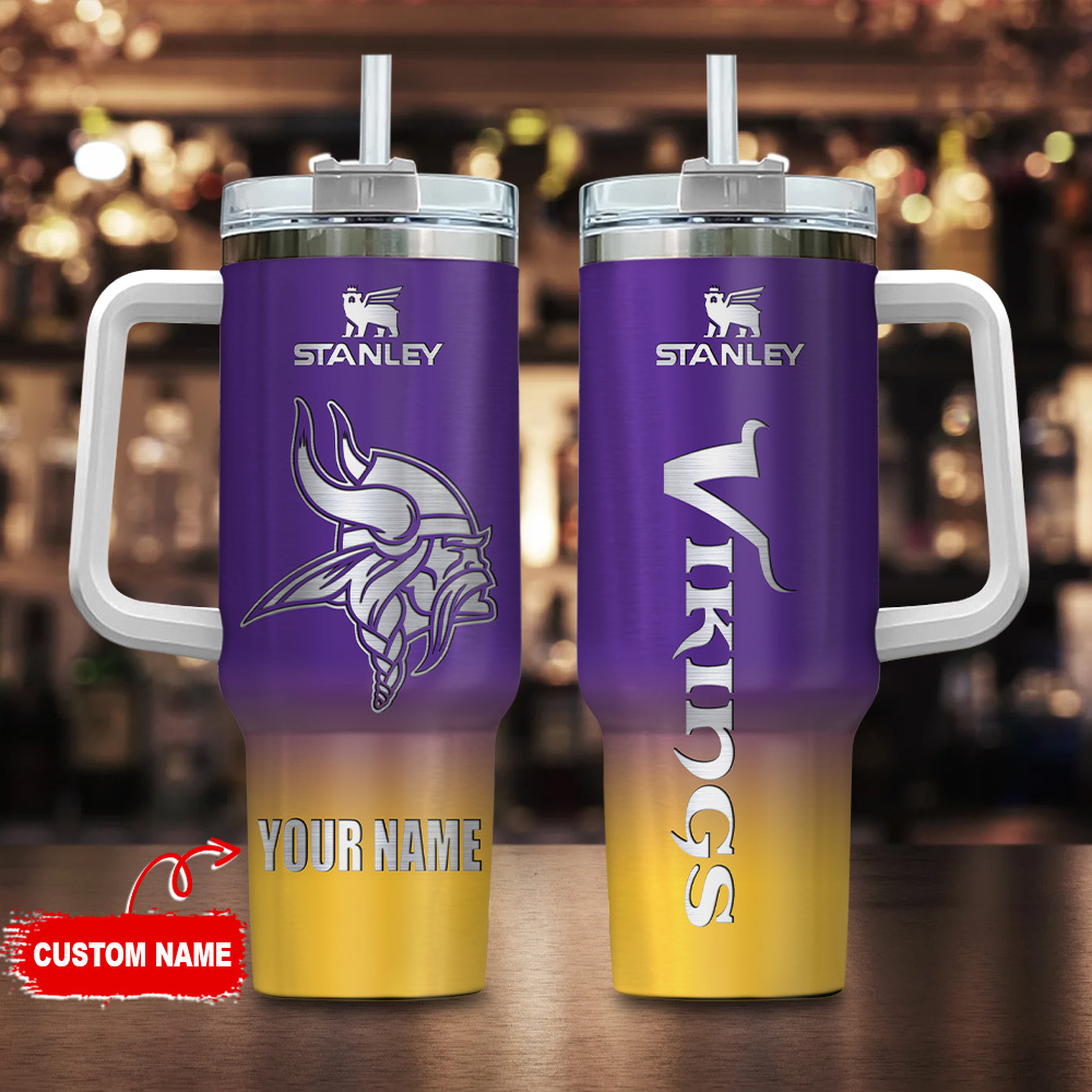 Minnesota Vikings NFL Custom Stanley Quencher 40oz Stainless Steel Tumbler With Handle