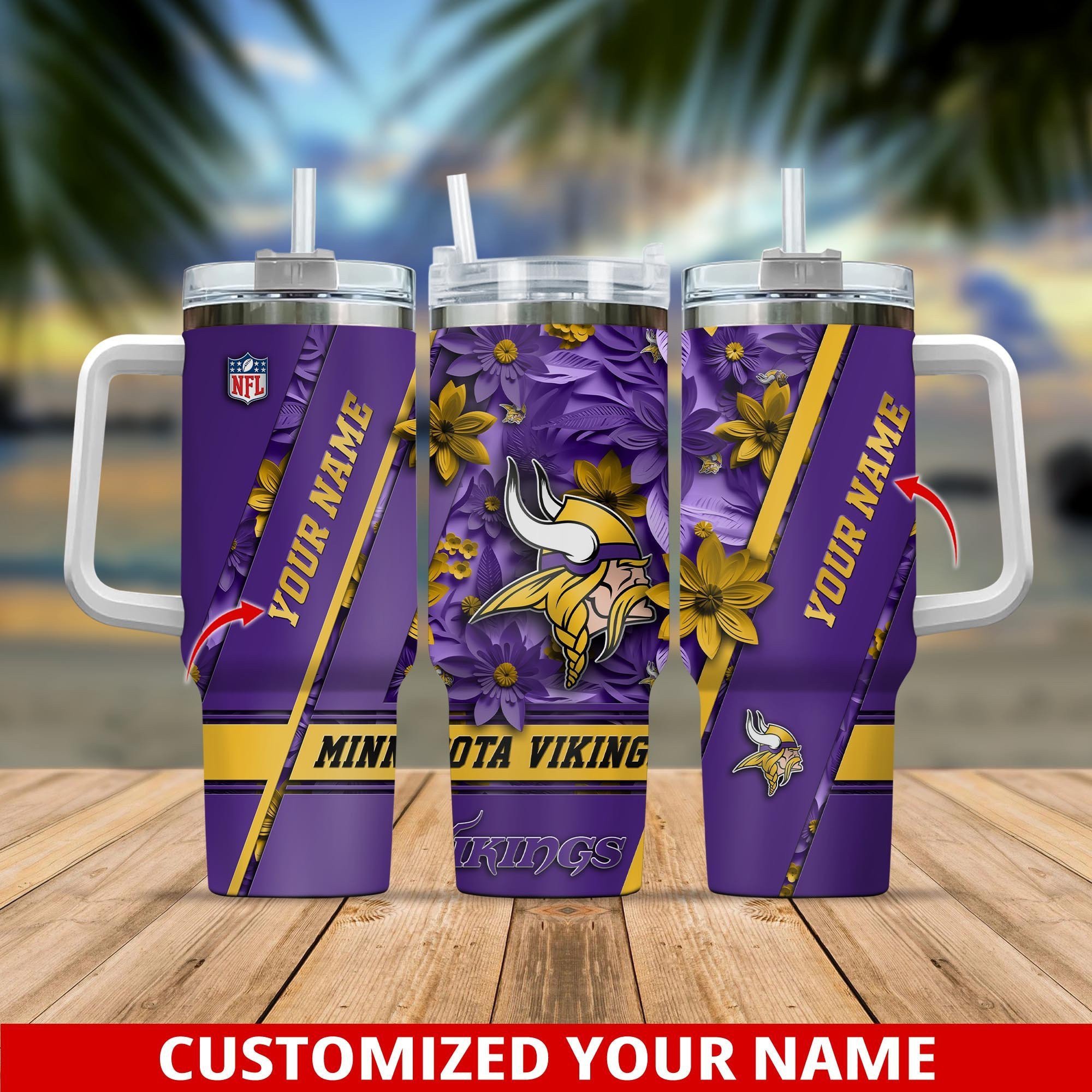 Minnesota Vikings NFL Custom Stanley Quencher 40oz Stainless Steel Tumbler With Handle