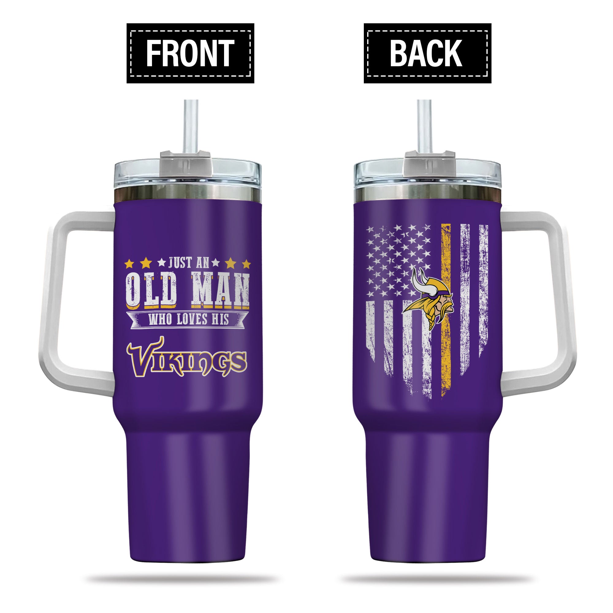 Minnesota Vikings NFL Custom Stanley Quencher 40oz Stainless Steel Tumbler With Handle