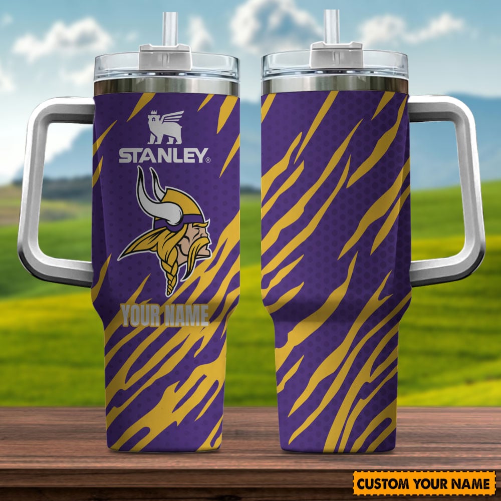 Minnesota Vikings NFL Custom Stanley Quencher 40oz Stainless Steel Tumbler With Handle
