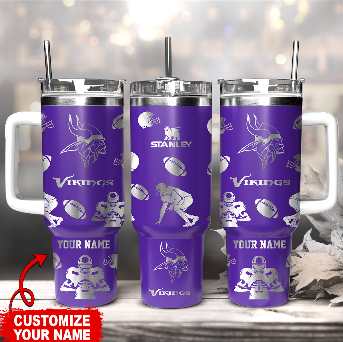Minnesota Vikings NFL Custom Stanley Quencher 40oz Stainless Steel Tumbler With Handle