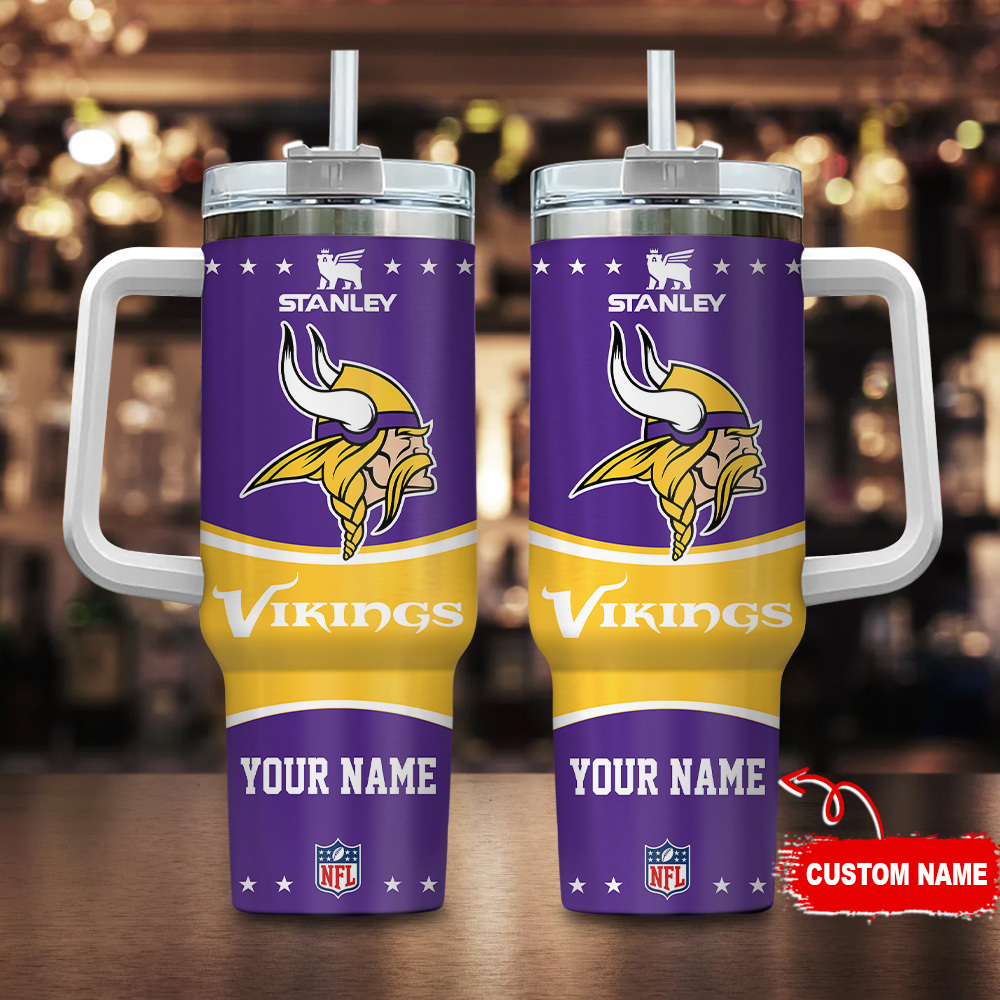 Minnesota Vikings NFL Custom Stanley Quencher 40oz Stainless Steel Tumbler With Handle
