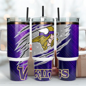 Minnesota Vikings NFL Custom Stanley Quencher 40oz Stainless Steel Tumbler With Handle