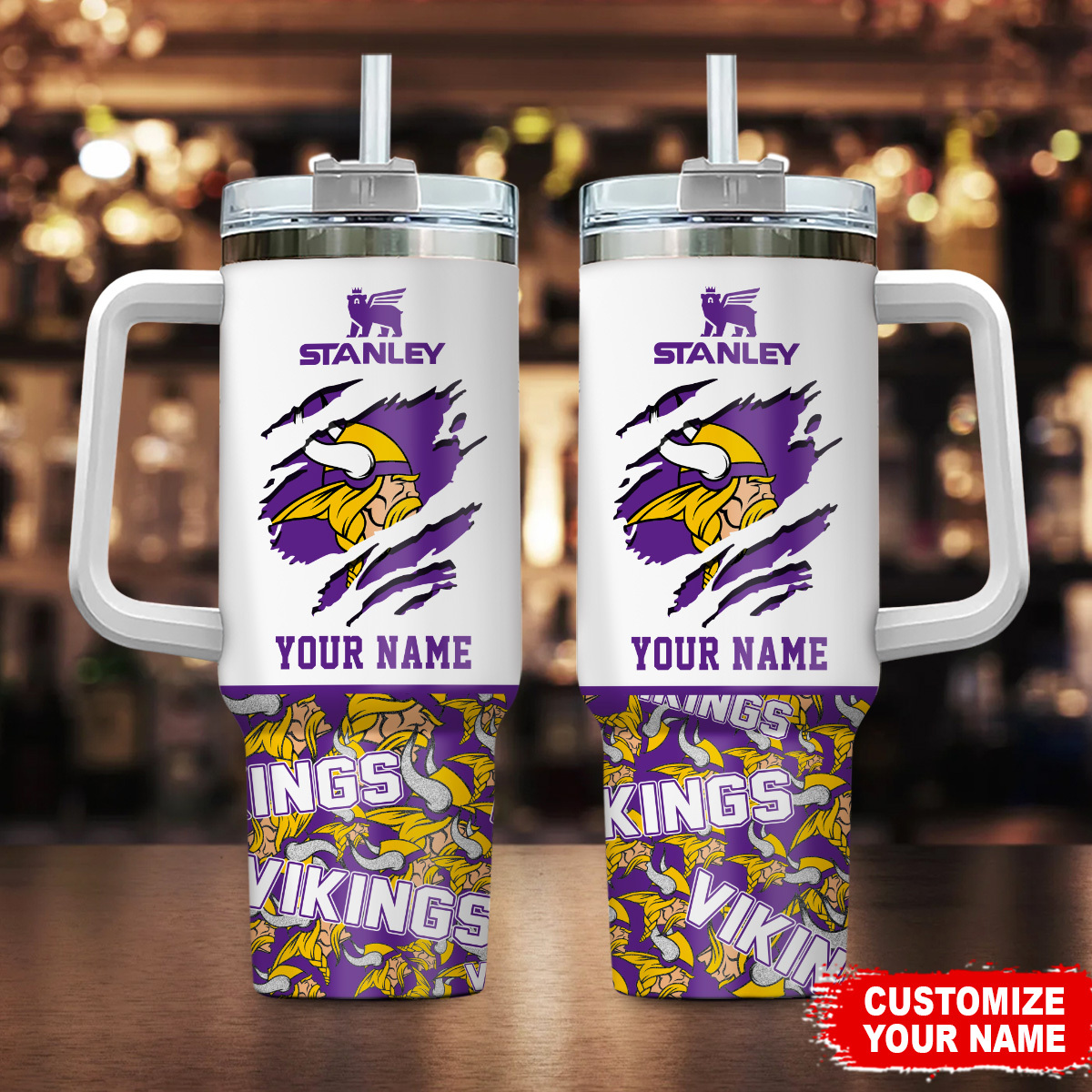 Minnesota Vikings NFL Custom Stanley Quencher 40oz Stainless Steel Tumbler With Handle