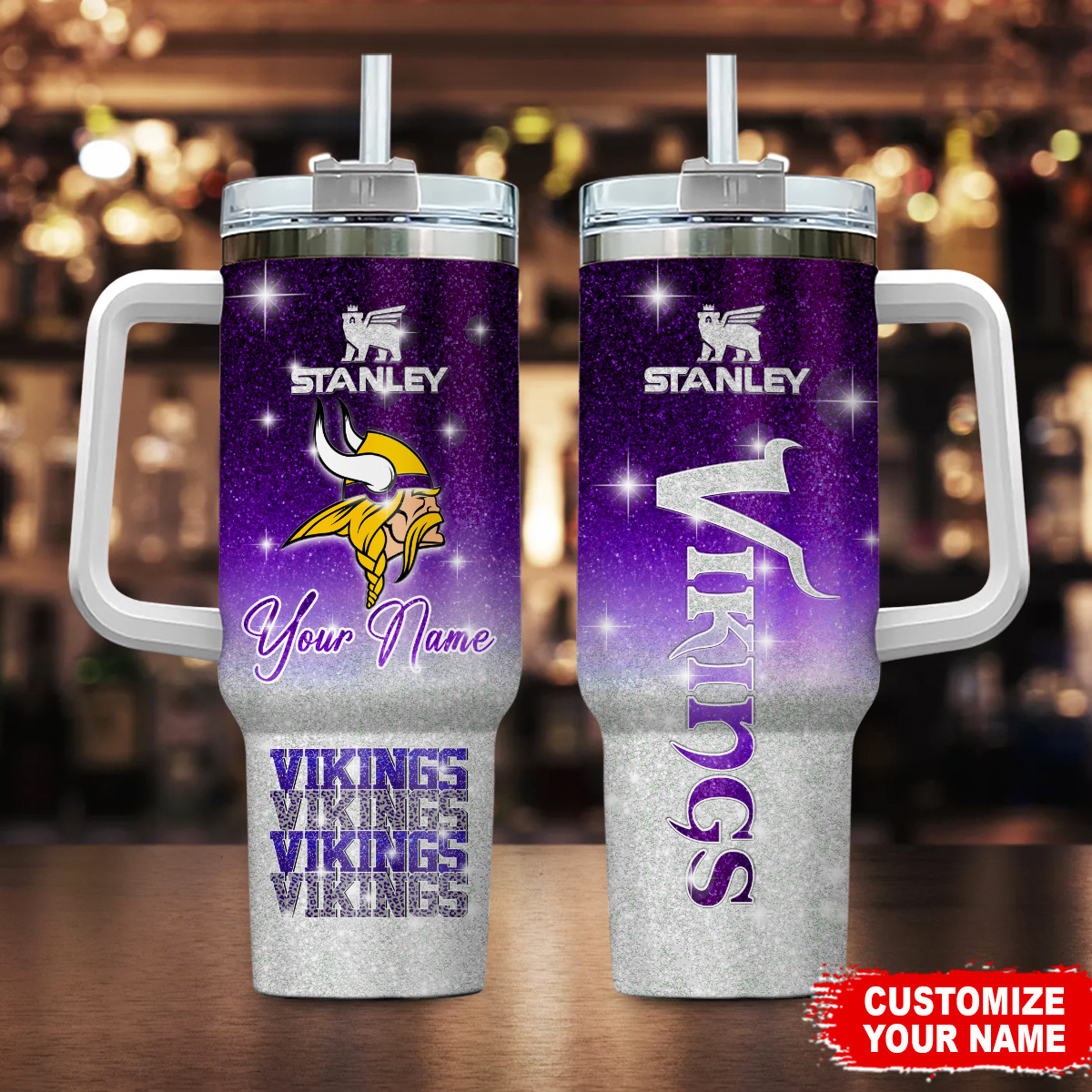 Minnesota Vikings NFL Custom Stanley Quencher 40oz Stainless Steel Tumbler With Handle