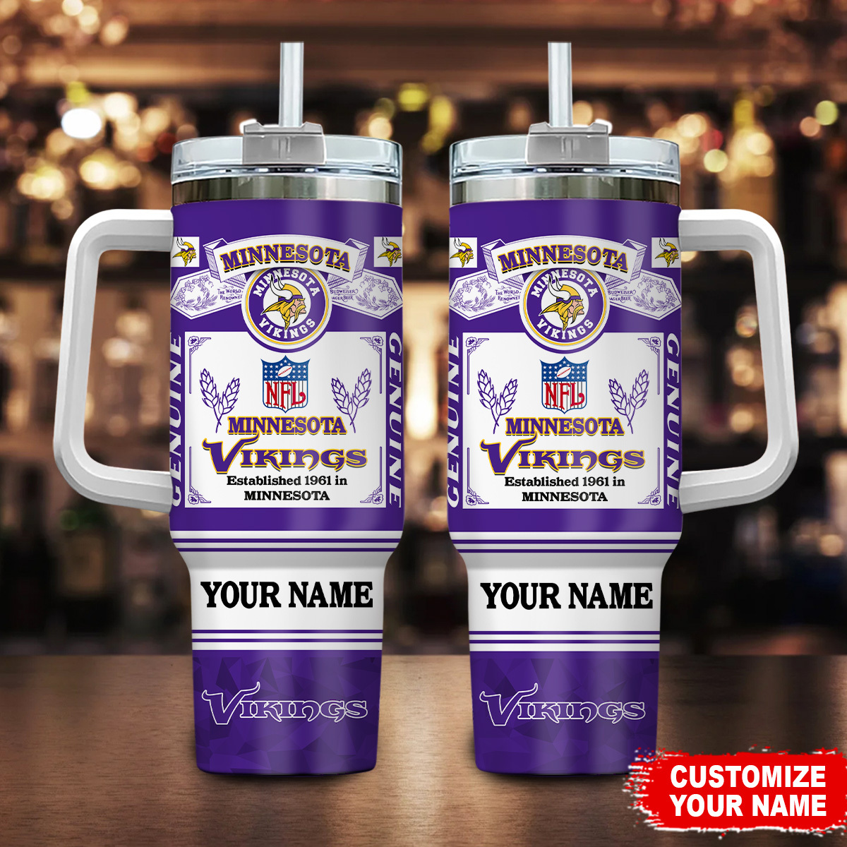 Minnesota Vikings NFL Custom Stanley Quencher 40oz Stainless Steel Tumbler With Handle