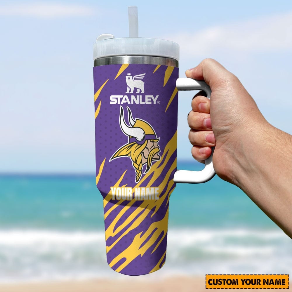 Minnesota Vikings NFL Custom Stanley Quencher 40oz Stainless Steel Tumbler With Handle