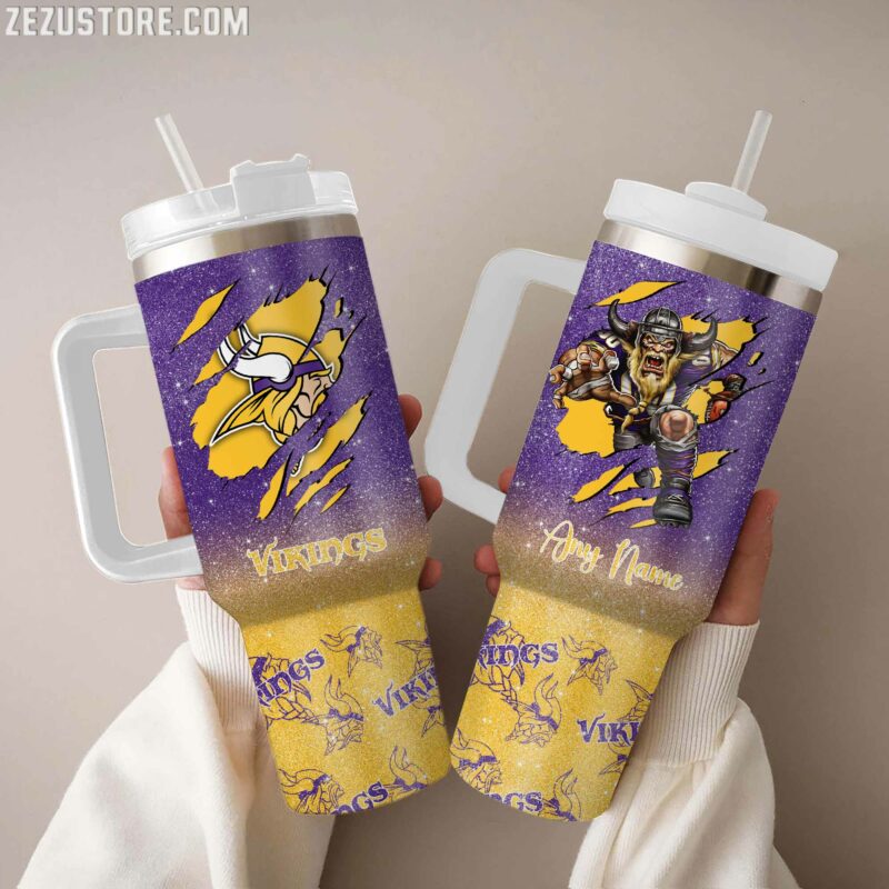 Minnesota Vikings NFL Custom Stanley Quencher 40oz Stainless Steel Tumbler With Handle