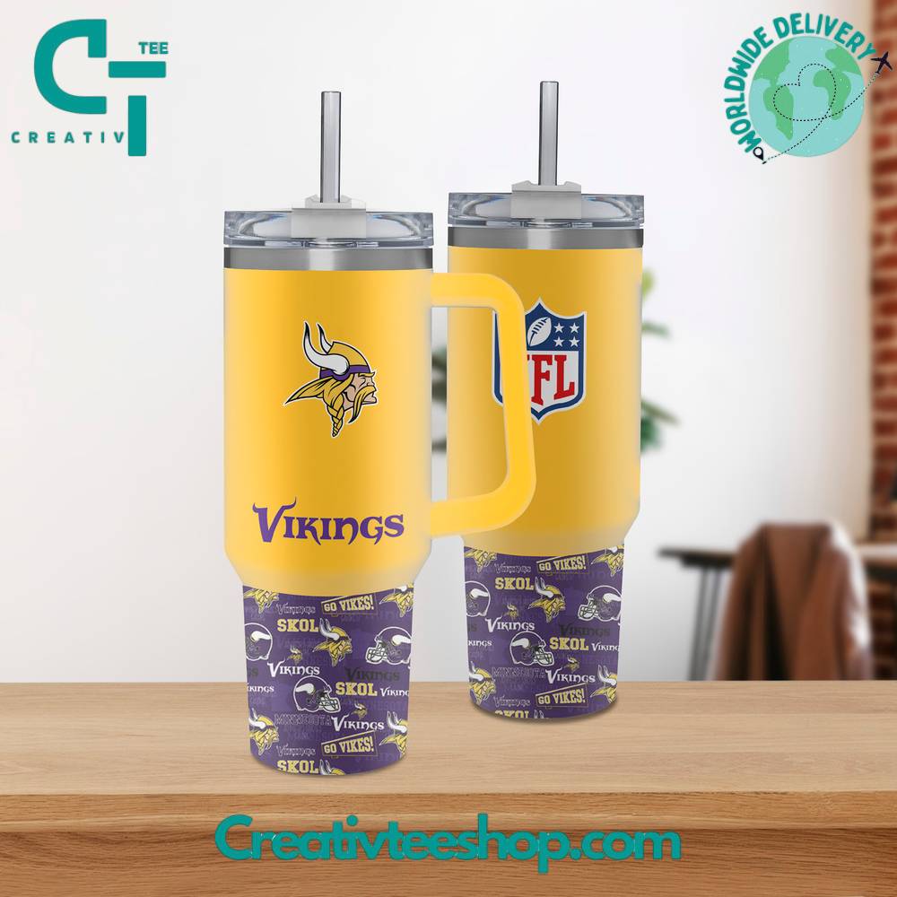 Minnesota Vikings NFL Custom Stanley Quencher 40oz Stainless Steel Tumbler With Handle