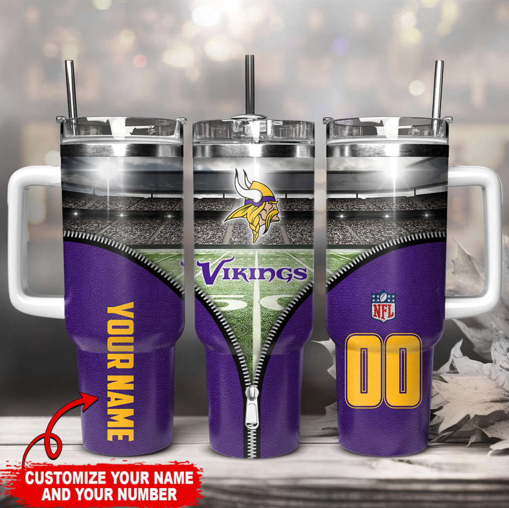 Minnesota Vikings NFL Custom Stanley Quencher 40oz Stainless Steel Tumbler With Handle