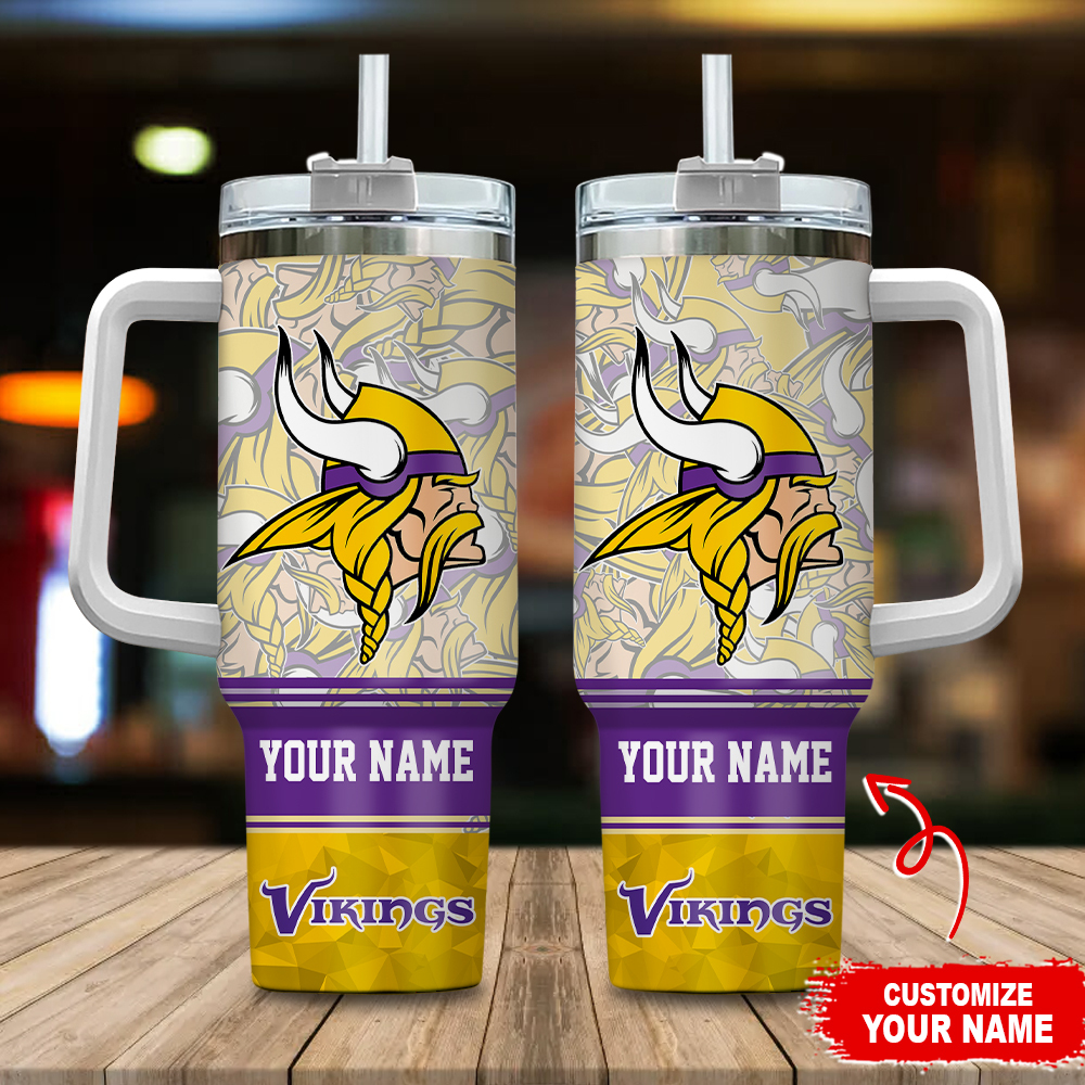 Minnesota Vikings NFL Custom Stanley Quencher 40oz Stainless Steel Tumbler With Handle