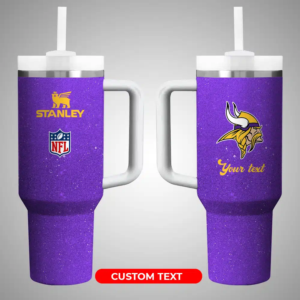 Minnesota Vikings NFL Custom Stanley Quencher 40oz Stainless Steel Tumbler With Handle