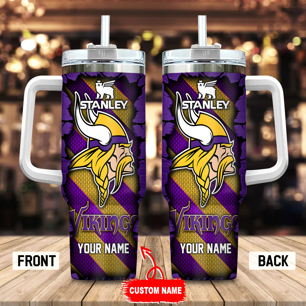 Minnesota Vikings NFL Custom Stanley Quencher 40oz Stainless Steel Tumbler With Handle