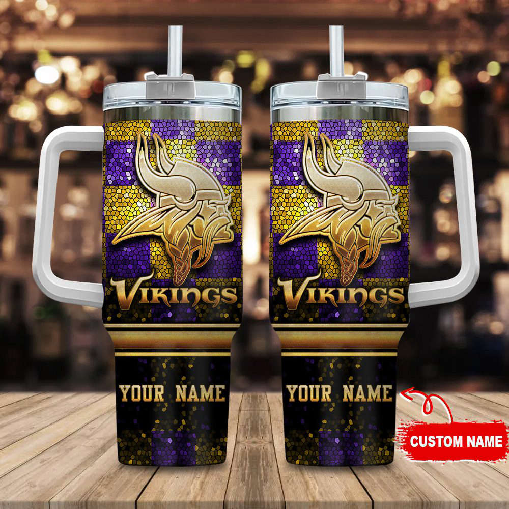 Minnesota Vikings NFL Custom Stanley Quencher 40oz Stainless Steel Tumbler With Handle