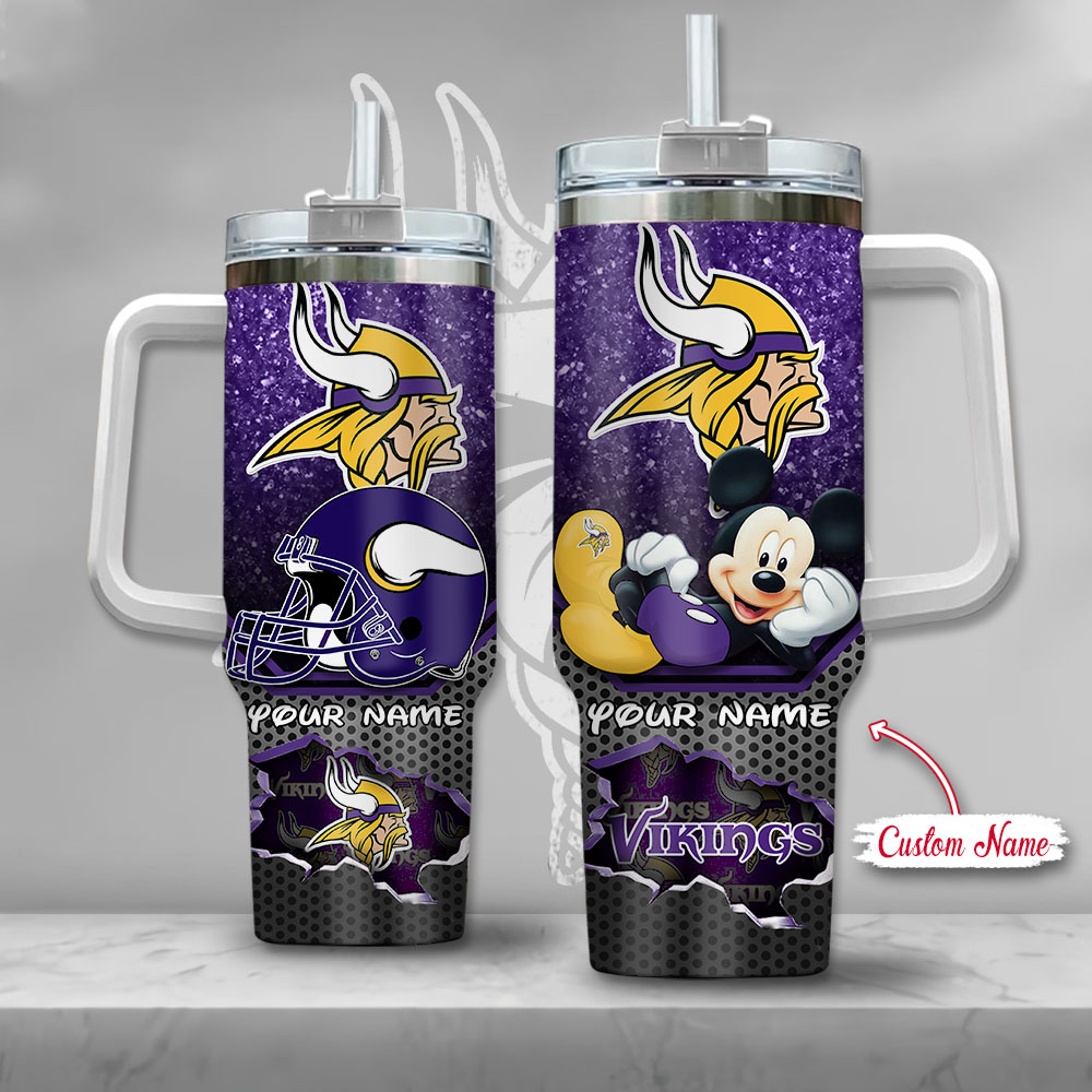 Minnesota Vikings NFL Custom Stanley Quencher 40oz Stainless Steel Tumbler With Handle