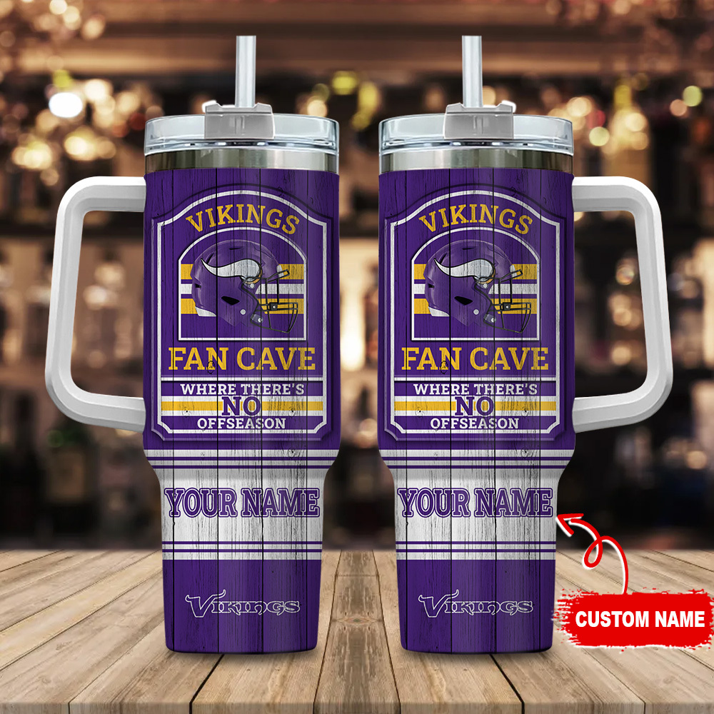Minnesota Vikings NFL Fan Cave Custom Stanley Quencher 40oz Stainless Steel Tumbler With Handle