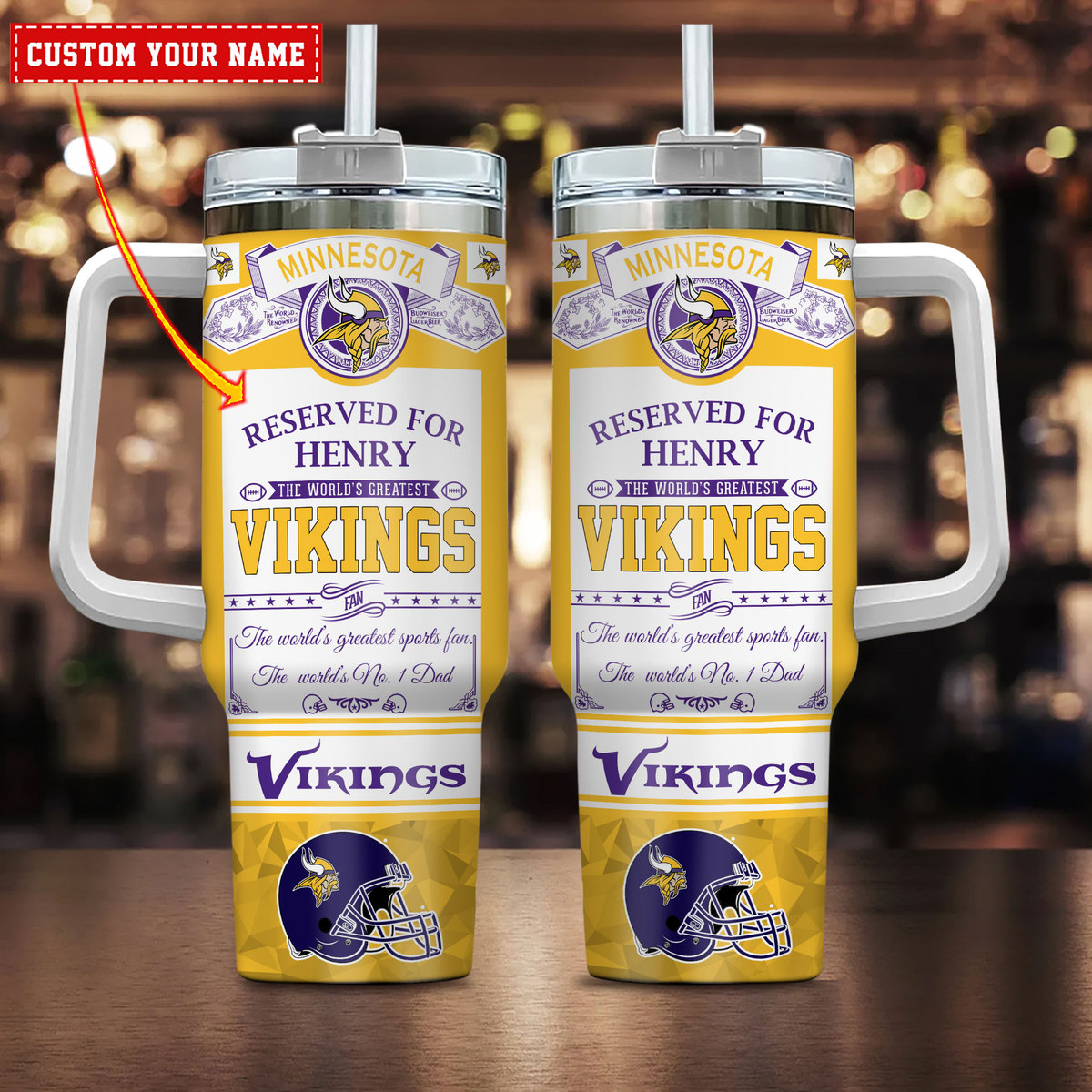 Minnesota Vikings NFL Father's Day Custom Stanley Quencher 40oz Stainless Steel Tumbler With Handle