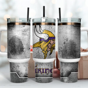 Minnesota Vikings NFL Fingerprint Effect Custom Stanley Quencher 40oz Stainless Steel Tumbler With Handle