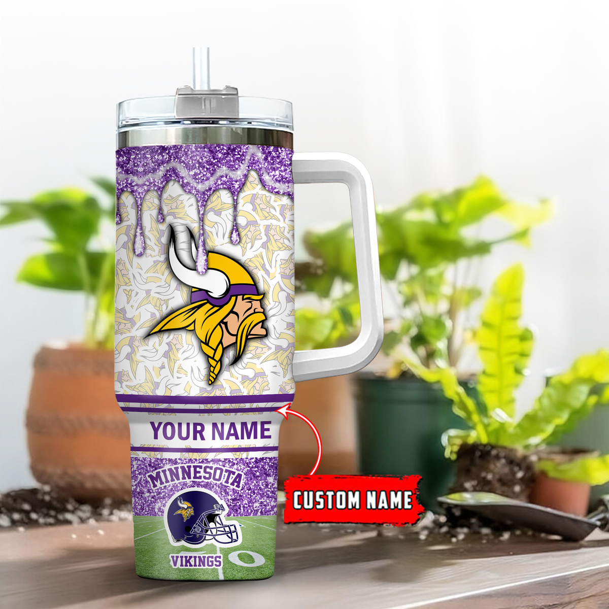 Minnesota Vikings NFL Glitter Custom Stanley Quencher 40oz Stainless Steel Tumbler With Handle